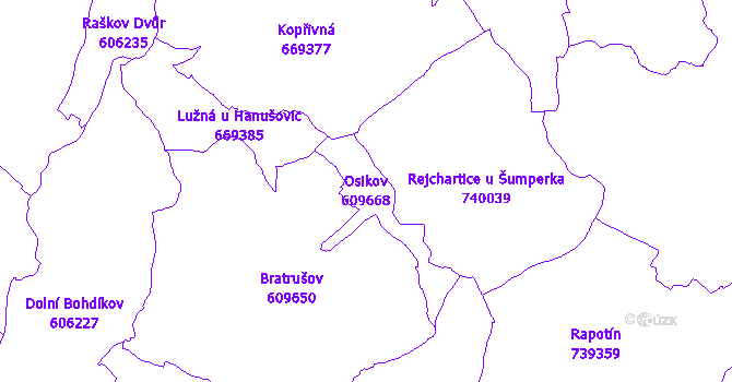 Katastrální mapa Osikov - přehledová mapa katastrálního území