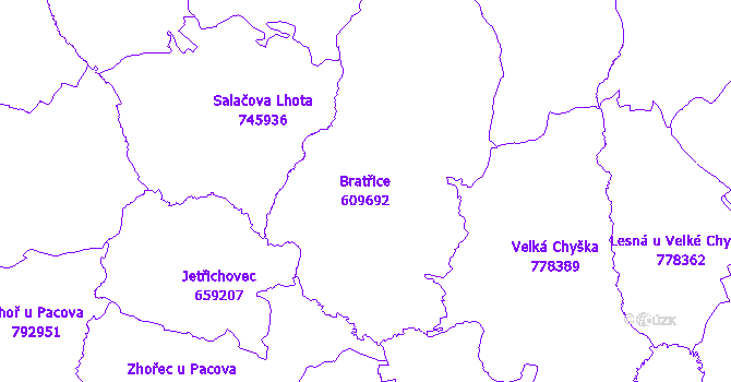 Katastrální mapa Bratřice - přehledová mapa katastrálního území