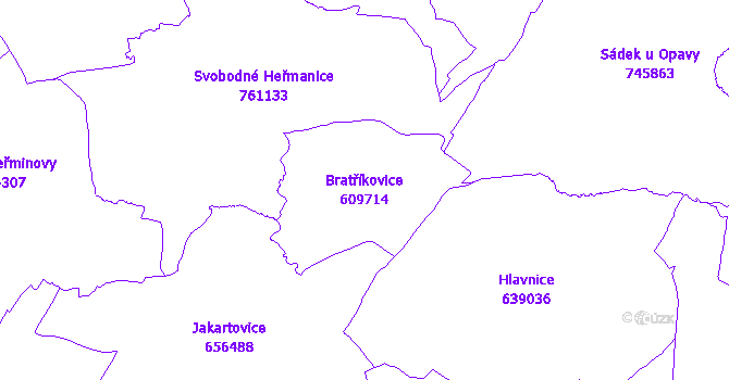 Katastrální mapa Bratříkovice - přehledová mapa katastrálního území