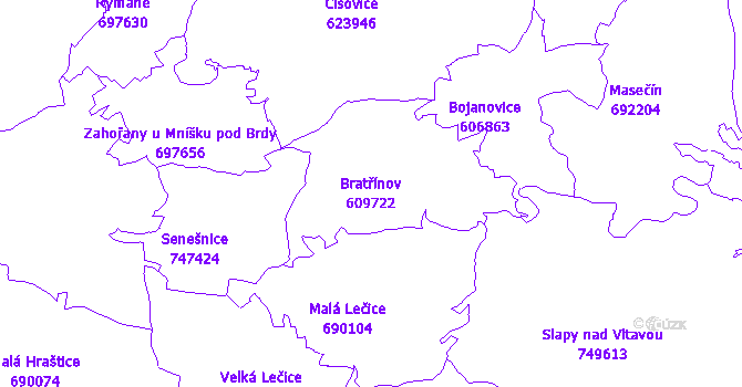 Katastrální mapa Bratřínov - přehledová mapa katastrálního území