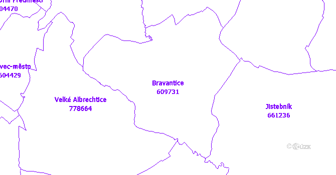 Katastrální mapa Bravantice - přehledová mapa katastrálního území