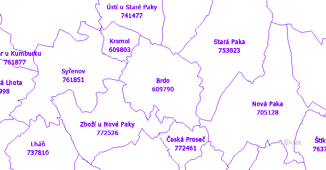 Katastrální mapa Brdo - přehledová mapa katastrálního území