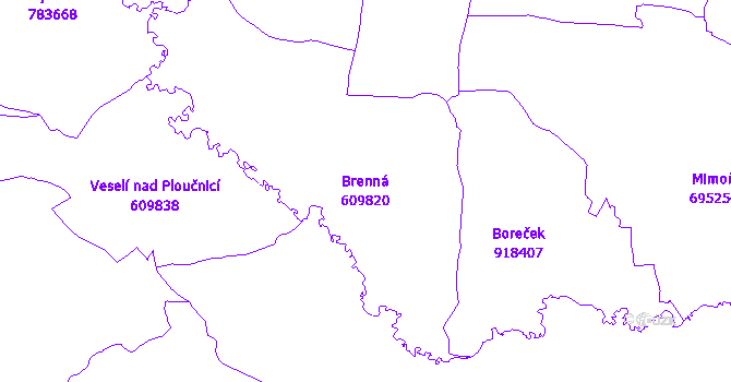 Katastrální mapa Brenná - přehledová mapa katastrálního území