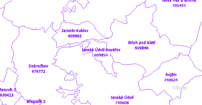 Katastrální mapa Janské Údolí-Kovářov - přehledová mapa katastrálního území