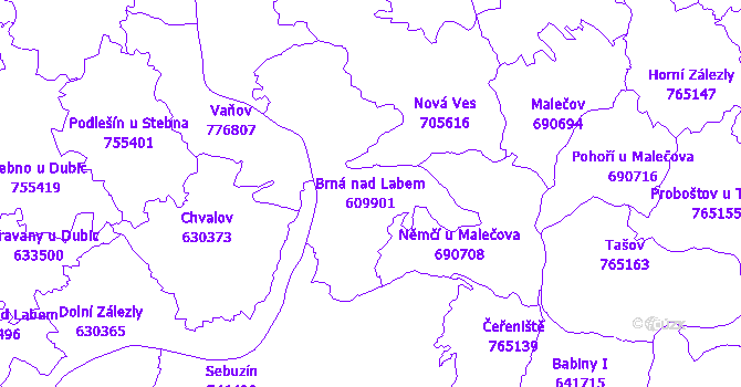 Katastrální mapa Brná nad Labem - přehledová mapa katastrálního území