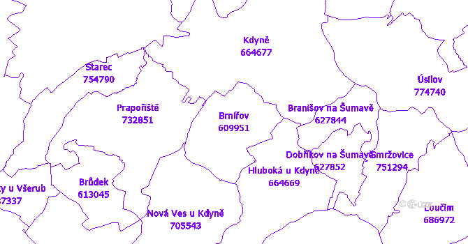 Katastrální mapa Brnířov - přehledová mapa katastrálního území