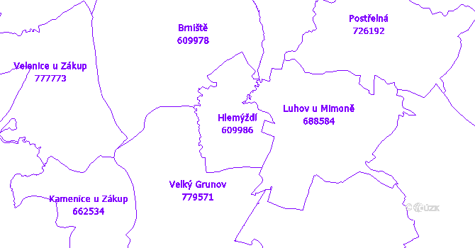 Katastrální mapa Hlemýždí - přehledová mapa katastrálního území