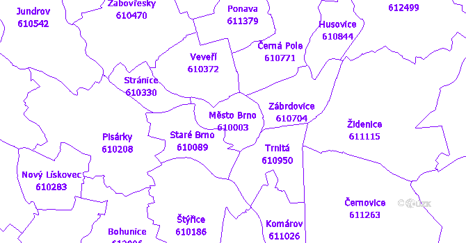 Katastrální mapa Město Brno - přehledová mapa katastrálního území