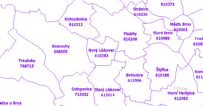 Katastrální mapa Nový Lískovec - přehledová mapa katastrálního území