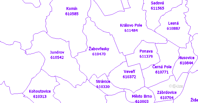 Katastrální mapa Žabovřesky - přehledová mapa katastrálního území