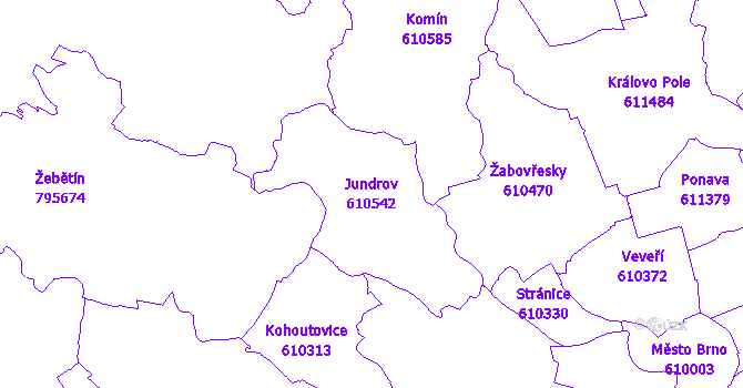 Katastrální mapa Jundrov - přehledová mapa katastrálního území