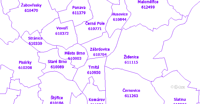 Katastrální mapa Zábrdovice - přehledová mapa katastrálního území
