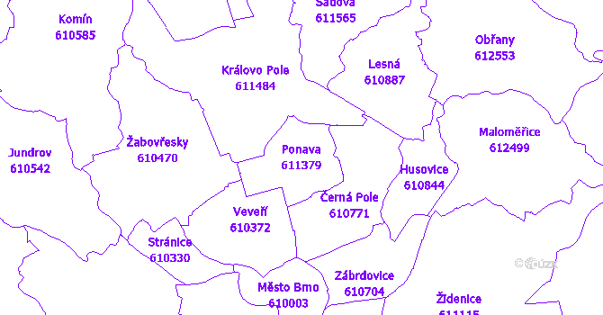Katastrální mapa Ponava - přehledová mapa katastrálního území