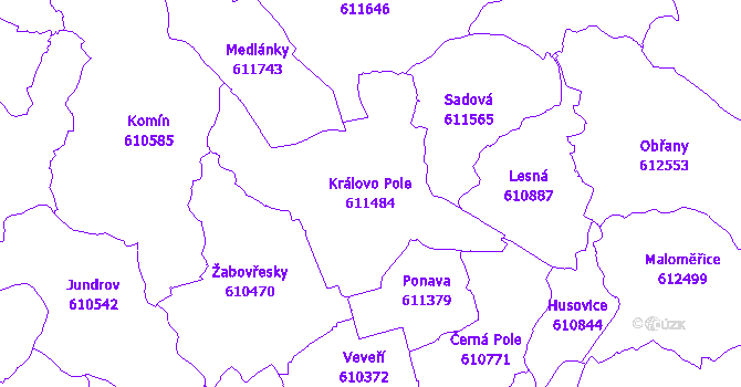 Katastrální mapa Královo Pole - přehledová mapa katastrálního území
