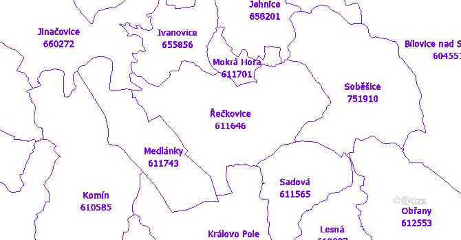 Katastrální mapa Řečkovice