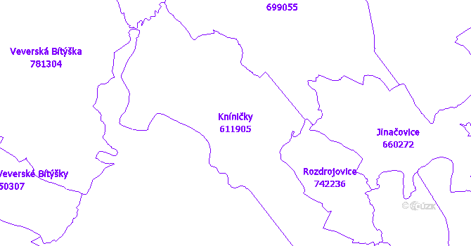 Katastrální mapa Kníničky - přehledová mapa katastrálního území