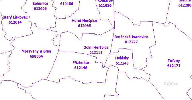 Katastrální mapa Dolní Heršpice - přehledová mapa katastrálního území
