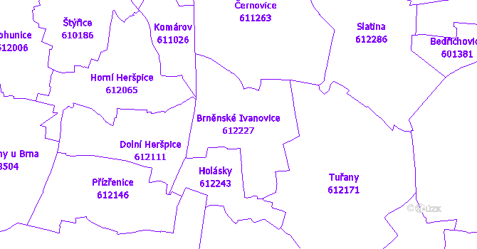 Katastrální mapa Brněnské Ivanovice - přehledová mapa katastrálního území