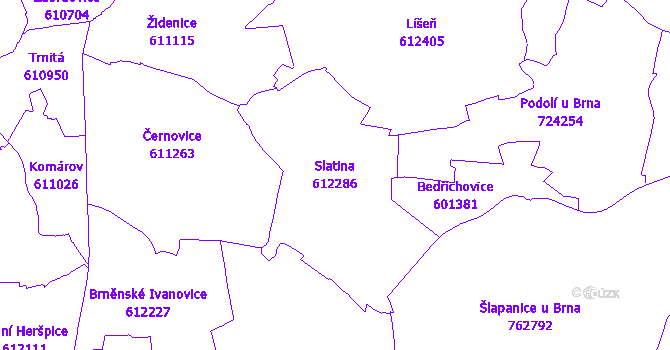 Katastrální mapa Slatina - přehledová mapa katastrálního území