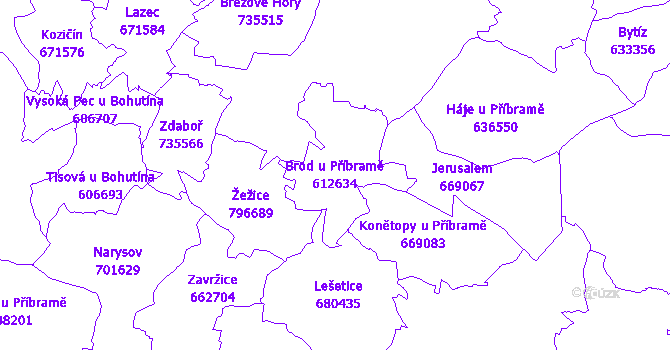 Katastrální mapa Brod u Příbramě - přehledová mapa katastrálního území