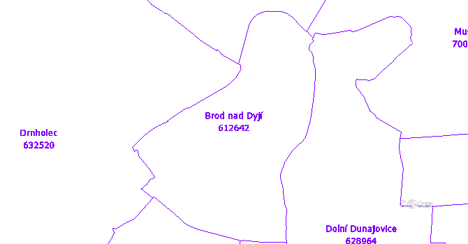 Katastrální mapa Brod nad Dyjí - přehledová mapa katastrálního území
