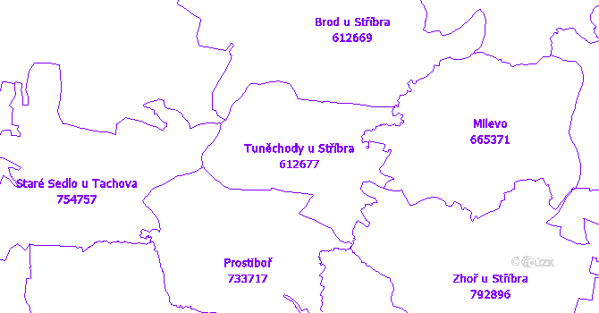 Katastrální mapa Tuněchody u Stříbra