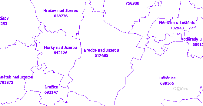 Katastrální mapa Brodce nad Jizerou - přehledová mapa katastrálního území