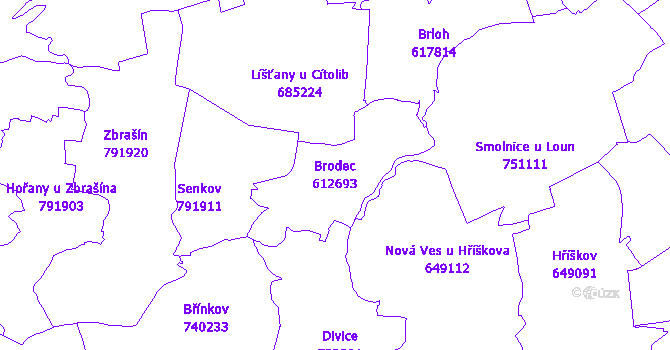 Katastrální mapa Brodec - přehledová mapa katastrálního území