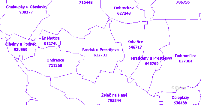 Katastrální mapa Brodek u Prostějova - přehledová mapa katastrálního území