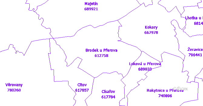Katastrální mapa Brodek u Přerova - přehledová mapa katastrálního území