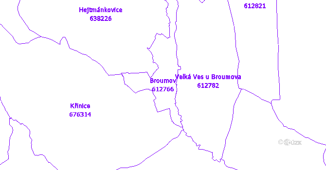 Katastrální mapa Broumov - přehledová mapa katastrálního území
