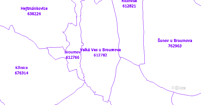Katastrální mapa Velká Ves u Broumova - přehledová mapa katastrálního území