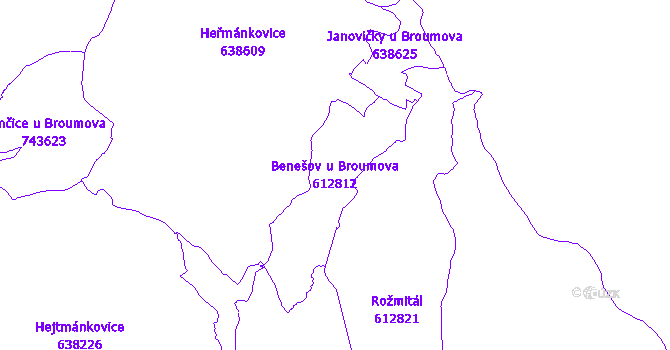 Katastrální mapa Benešov u Broumova - přehledová mapa katastrálního území