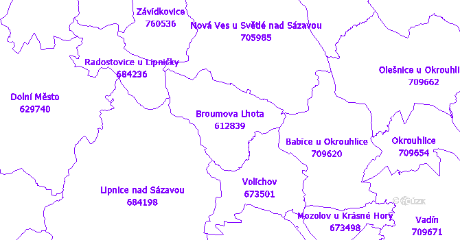 Katastrální mapa Broumova Lhota - přehledová mapa katastrálního území