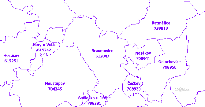 Katastrální mapa Broumovice - přehledová mapa katastrálního území