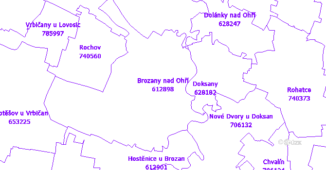 Katastrální mapa Brozany nad Ohří - přehledová mapa katastrálního území