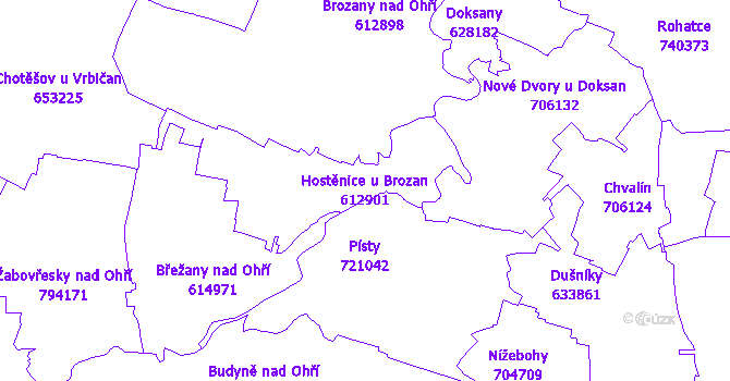 Katastrální mapa Hostěnice u Brozan - přehledová mapa katastrálního území