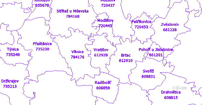 Katastrální mapa Vratišov - přehledová mapa katastrálního území