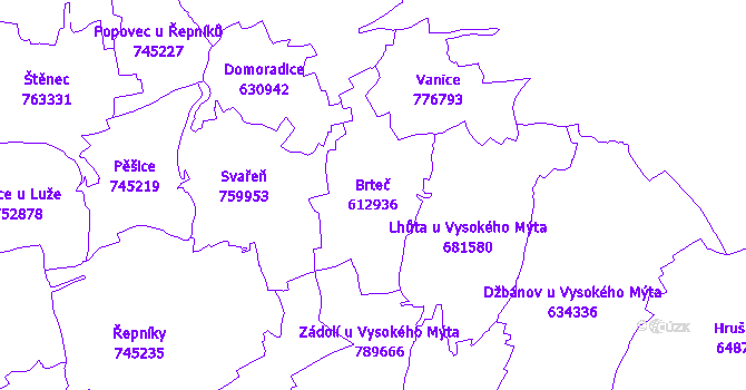Katastrální mapa Brteč - přehledová mapa katastrálního území