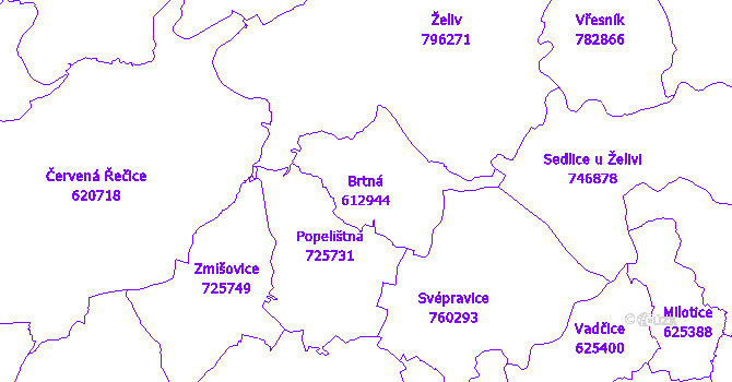 Katastrální mapa Brtná - přehledová mapa katastrálního území