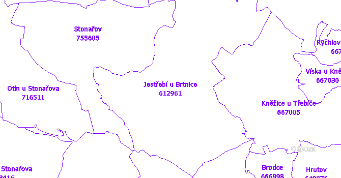 Katastrální mapa Jestřebí u Brtnice - přehledová mapa katastrálního území