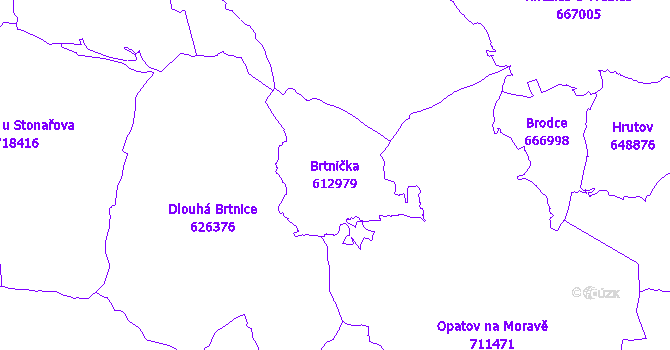 Katastrální mapa Brtnička - přehledová mapa katastrálního území