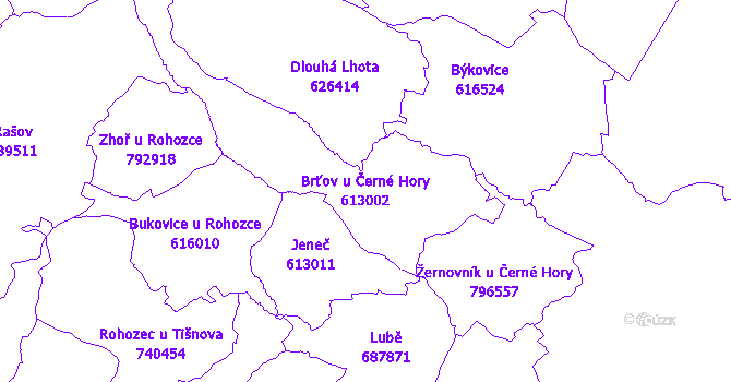 Katastrální mapa Brťov u Černé Hory - přehledová mapa katastrálního území