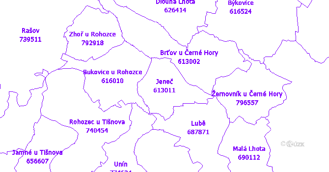 Katastrální mapa Jeneč - přehledová mapa katastrálního území