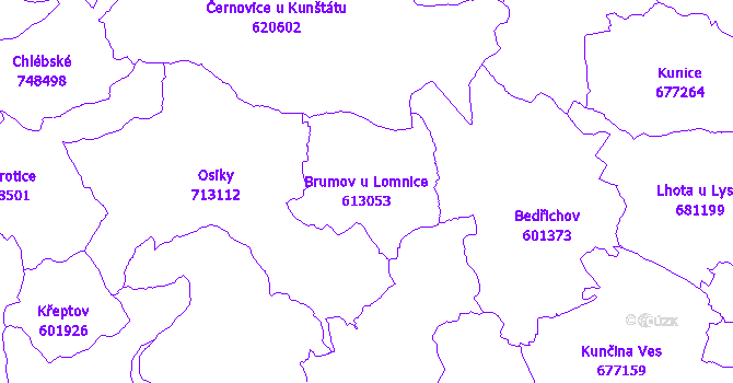 Katastrální mapa Brumov u Lomnice - přehledová mapa katastrálního území