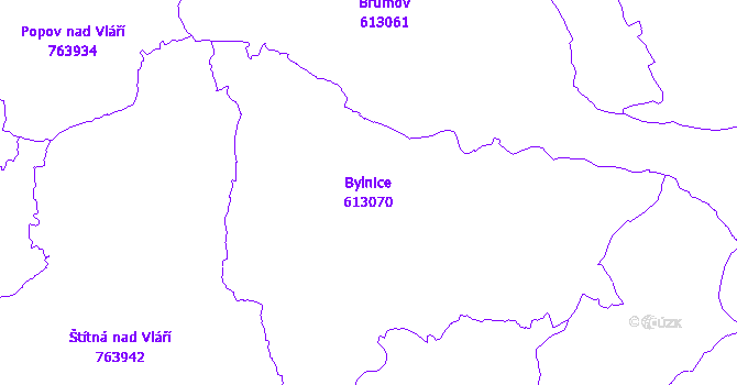 Katastrální mapa Bylnice - přehledová mapa katastrálního území