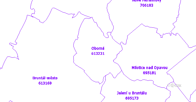 Katastrální mapa Oborná - přehledová mapa katastrálního území