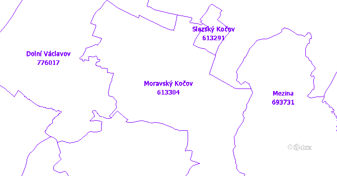 Katastrální mapa Moravský Kočov - přehledová mapa katastrálního území