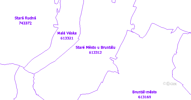 Katastrální mapa Staré Město u Bruntálu - přehledová mapa katastrálního území