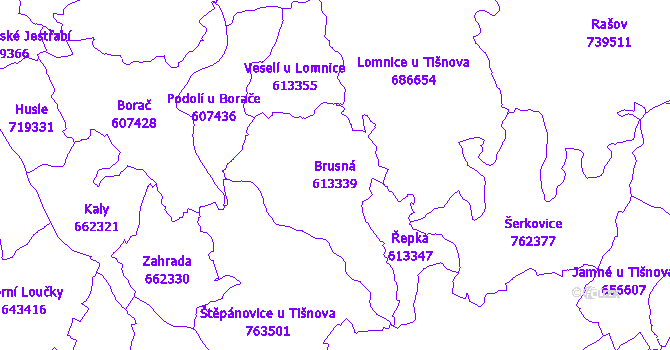 Katastrální mapa Brusná - přehledová mapa katastrálního území